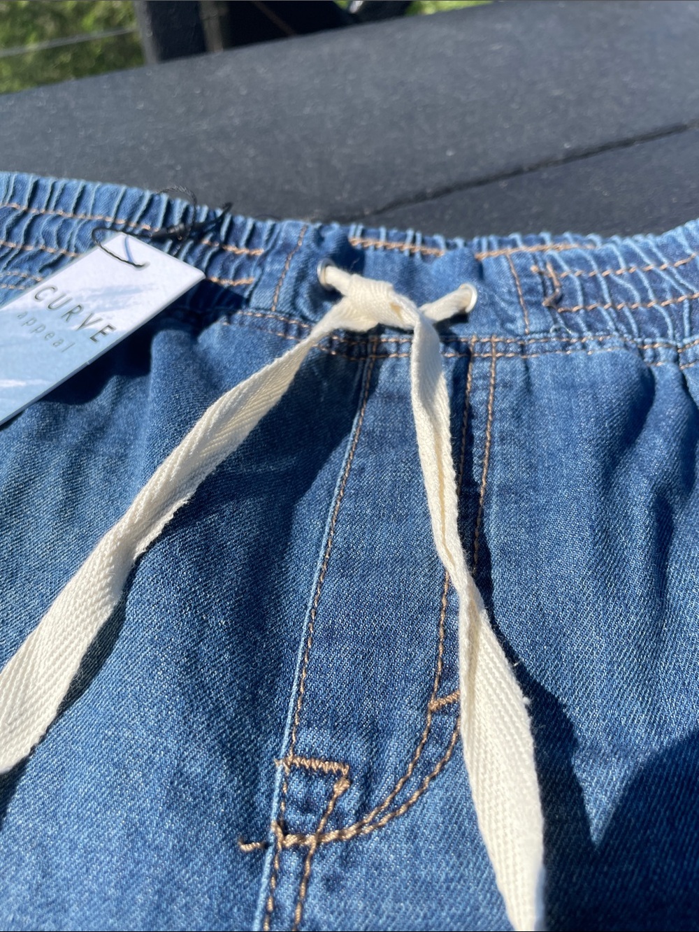 Light Blue Denim Drawstring Jean Shorts for Women - Picture 3 of 8